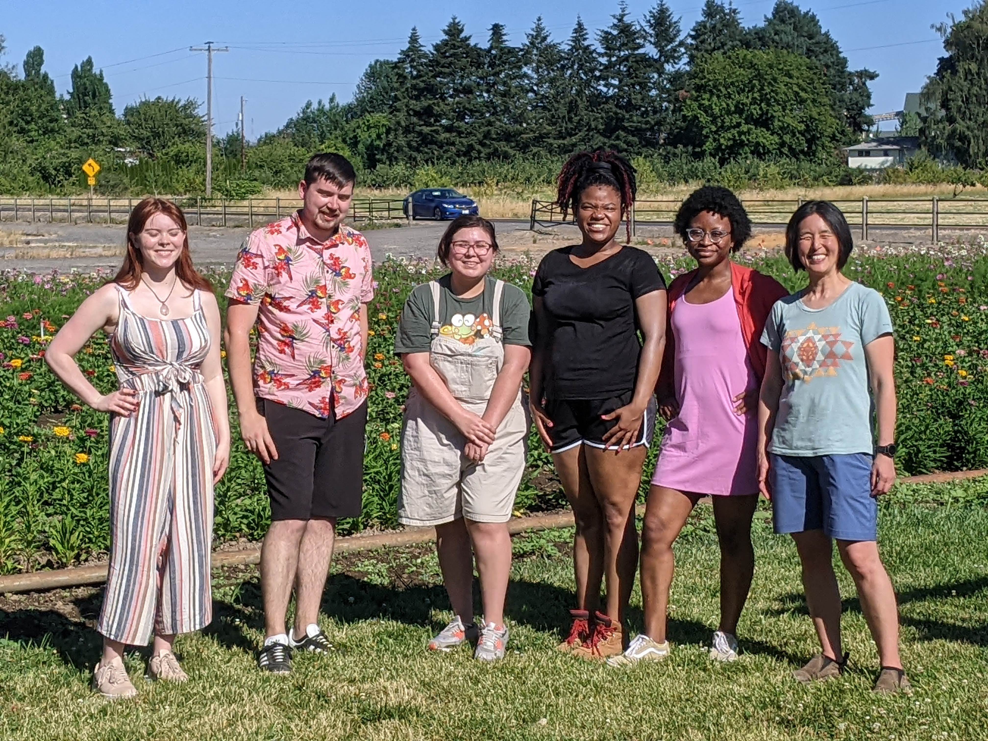 Lab berry picking outing at Sauvie Island Farms.  From left: Nicole Dean, Jordan Hill, Briana Martinez, Courtney Austin, Michela Mondesir, Lina Reiss