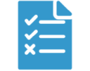 Blue icon of a check list with 2 items marked off.