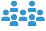 Blue icon of human head and shoulders silhouettes staggered across 2 rows.