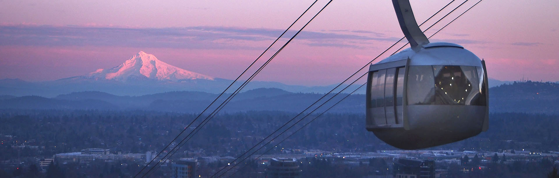 The Tram and Mount Hood at sunset