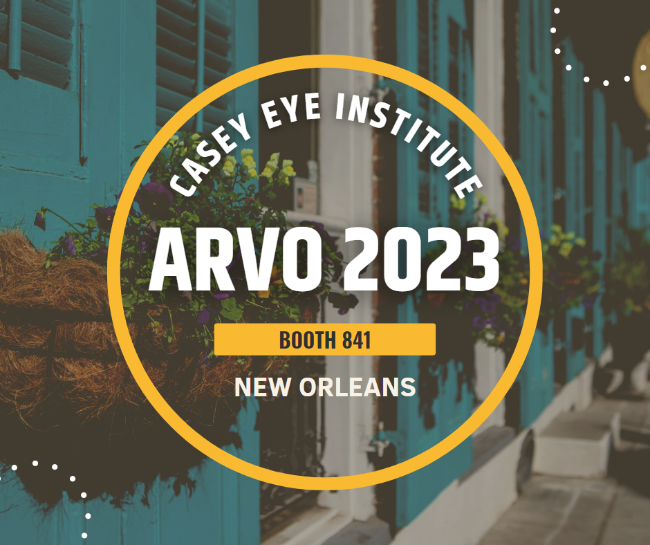 Graphic of Casey Eye Institute at ARVO with photo of New Orleans in the background.