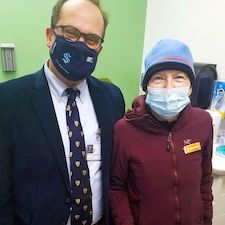 Dr. Flavio Rocha with patient Anne Matsen.