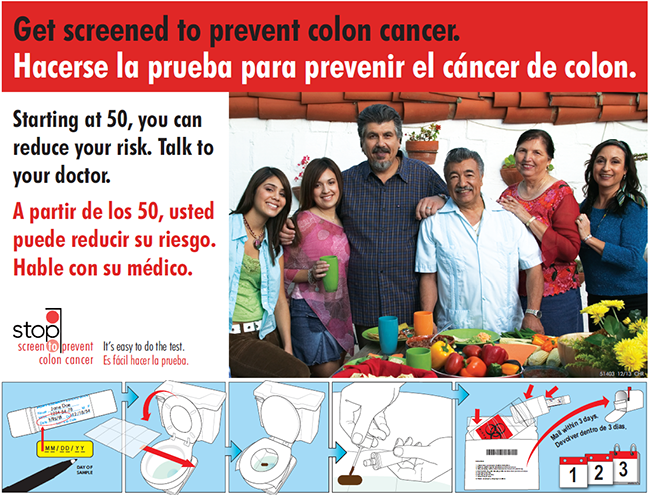 Spanish language poster promoting Virginia Garcia's STOP Colorectal Cancer project.