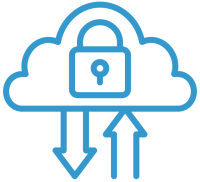 Icon of a cloud with a lock on it and biriectional arrows underneath.