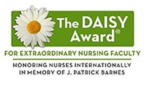 The logo of the Daisy Award; a green background with white letters and an image of a daisy flower