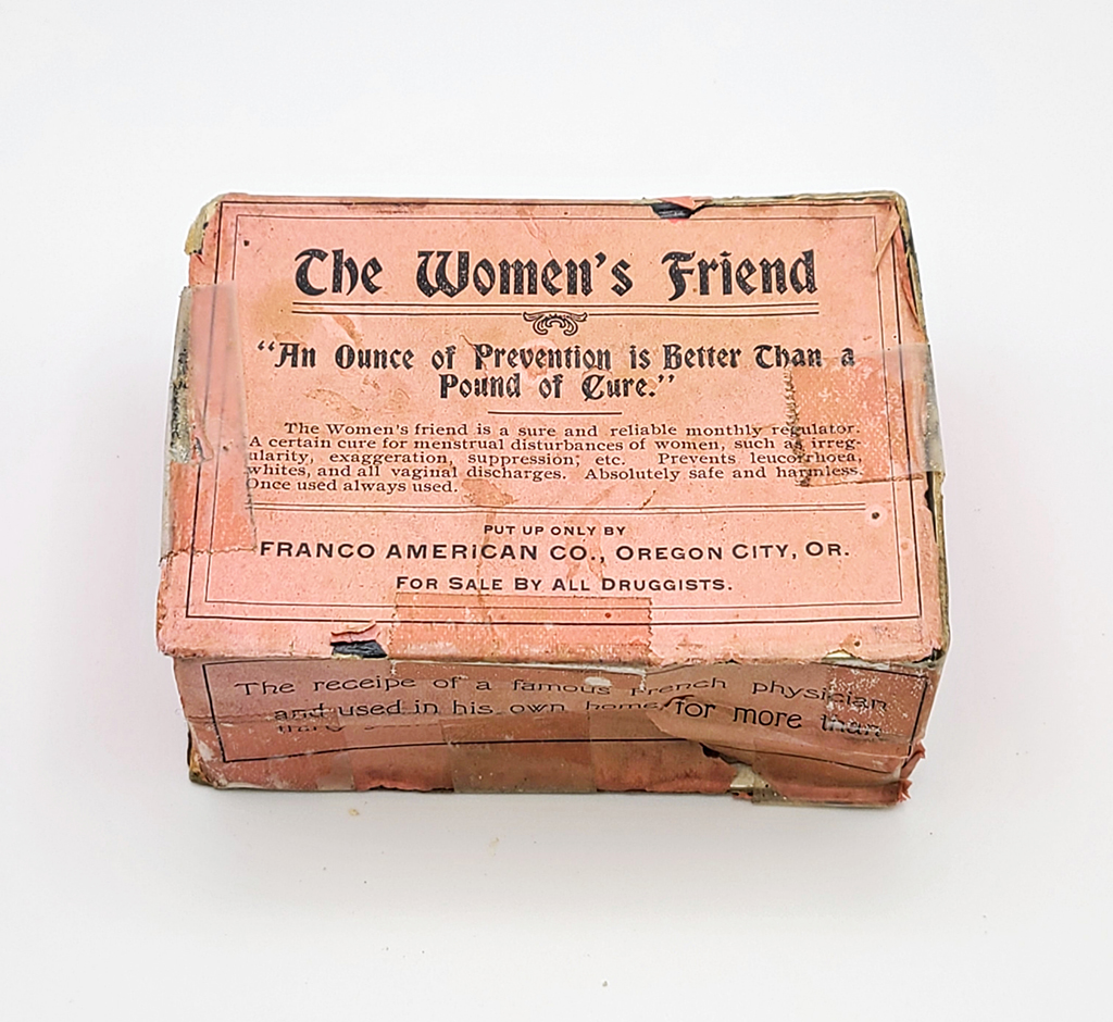 Pink box bears the label for "The Women's Friend"