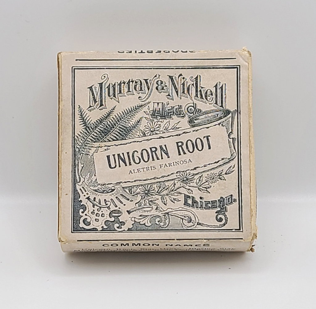 White box with green label for "Murray & Nickell Unicorn Root"