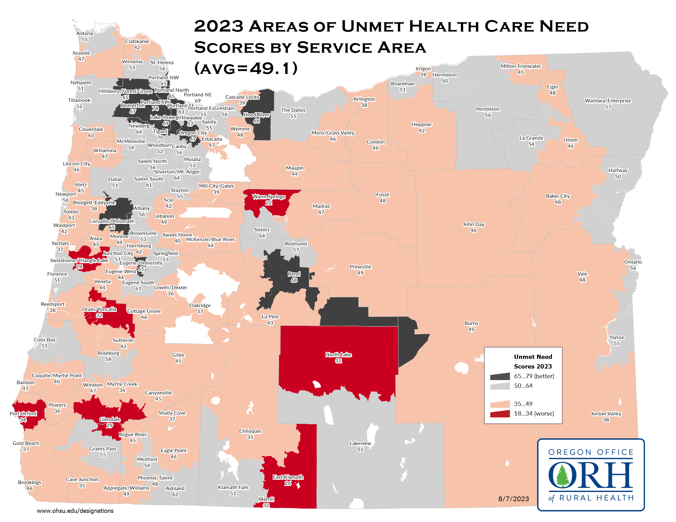 2023 Areas of Unmet Health Care Needs Map