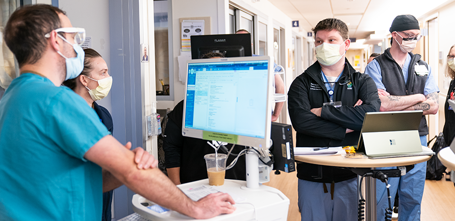 Trauma team members in the hospital