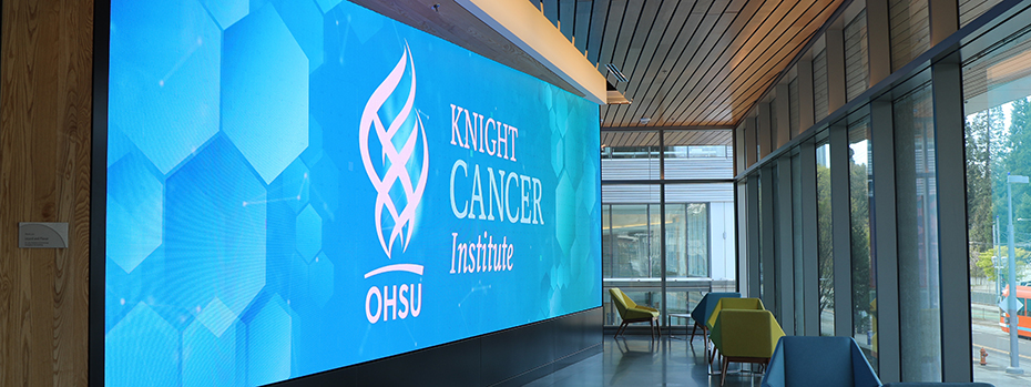 Digital sign in the lobby of the Knight Cancer Institute.