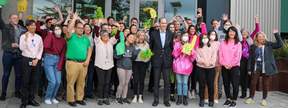 Knight Cancer employees celebrate support from the community to fund cancer research.