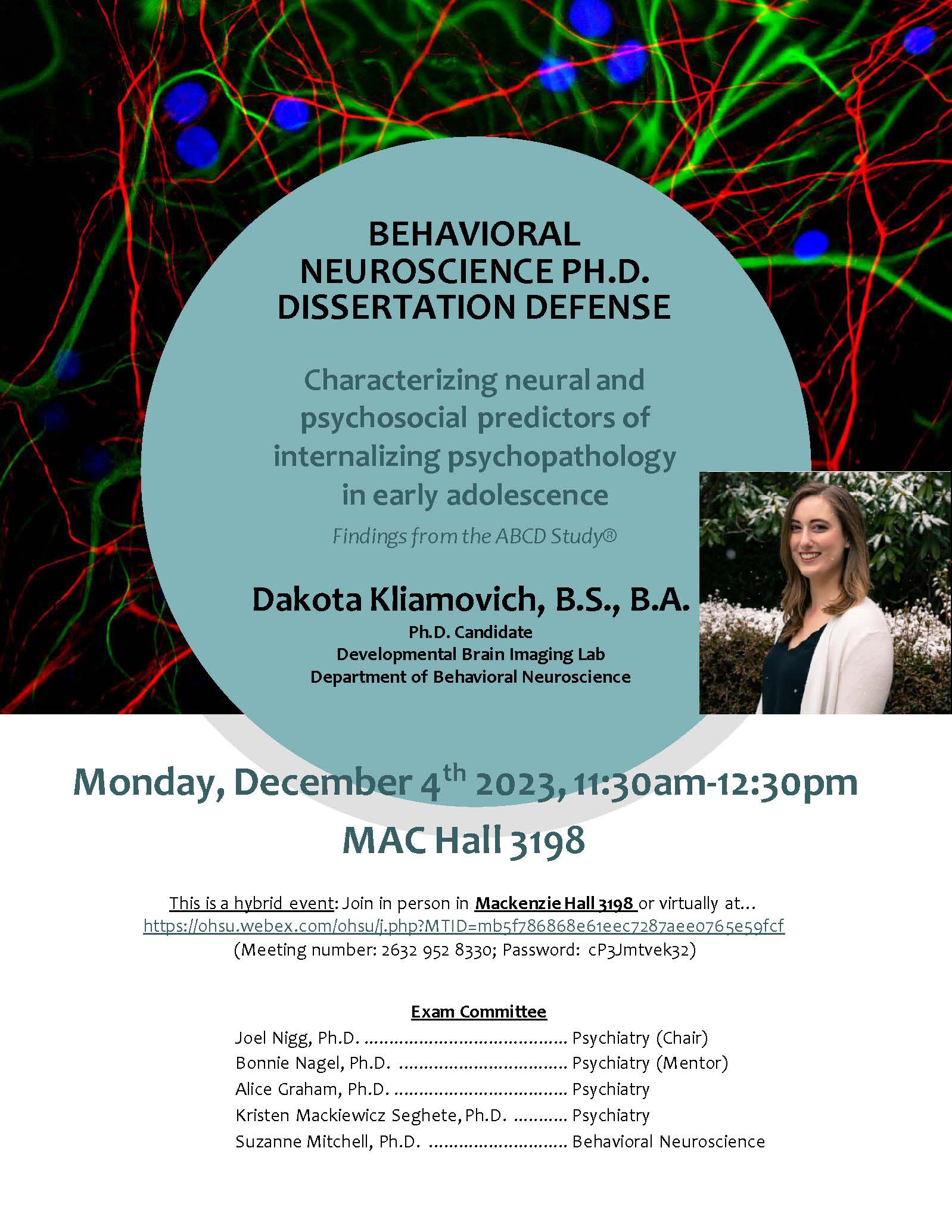 Dakota Kliamovich Dissertation Defense Flyer