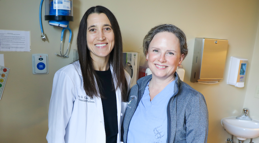 OHSU researchers Amy Cantor, M.D., M.P.H., left, and Ellen Tilden, Ph.D., C.N.M., right, aim to better define and measure respectful maternity care and develop a standard of care and accountability across health systems. (OHSU/Christine Torres Hicks)