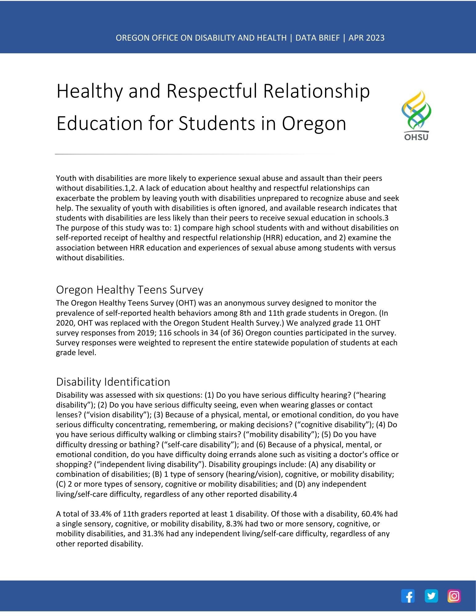 Health and Respectful Relationship Education for Students in Oregon