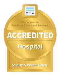 DNV accreditation badge for hospital quality and patient safety.