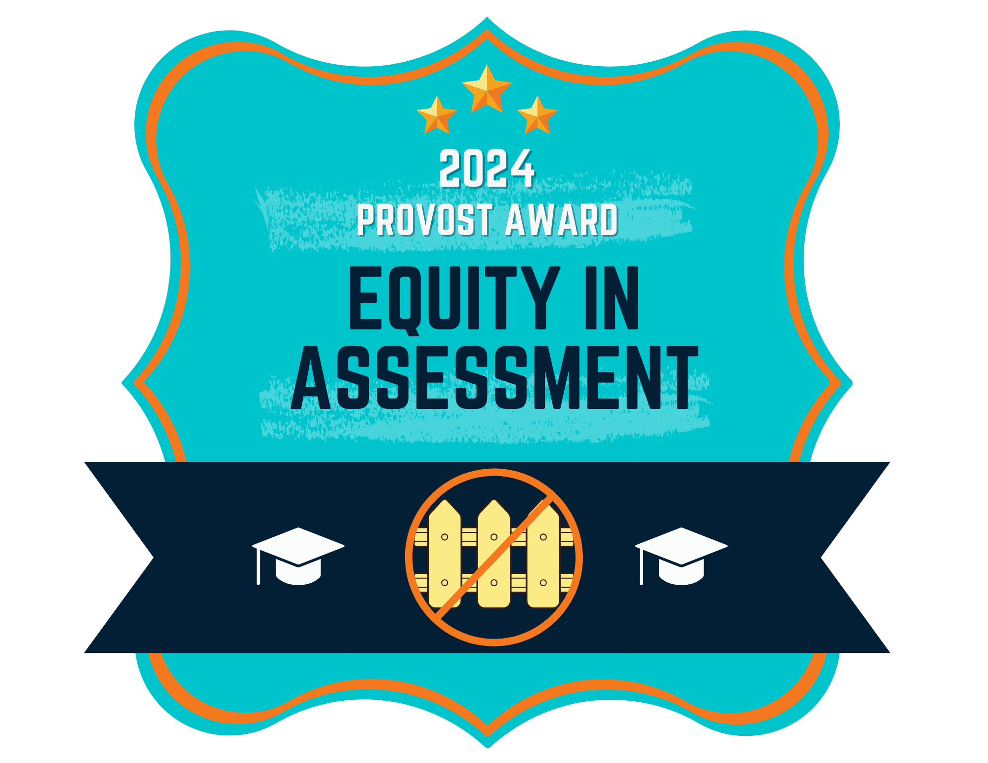 A teal badge icon with the words "2024 Provost Award Equity in Assessment"