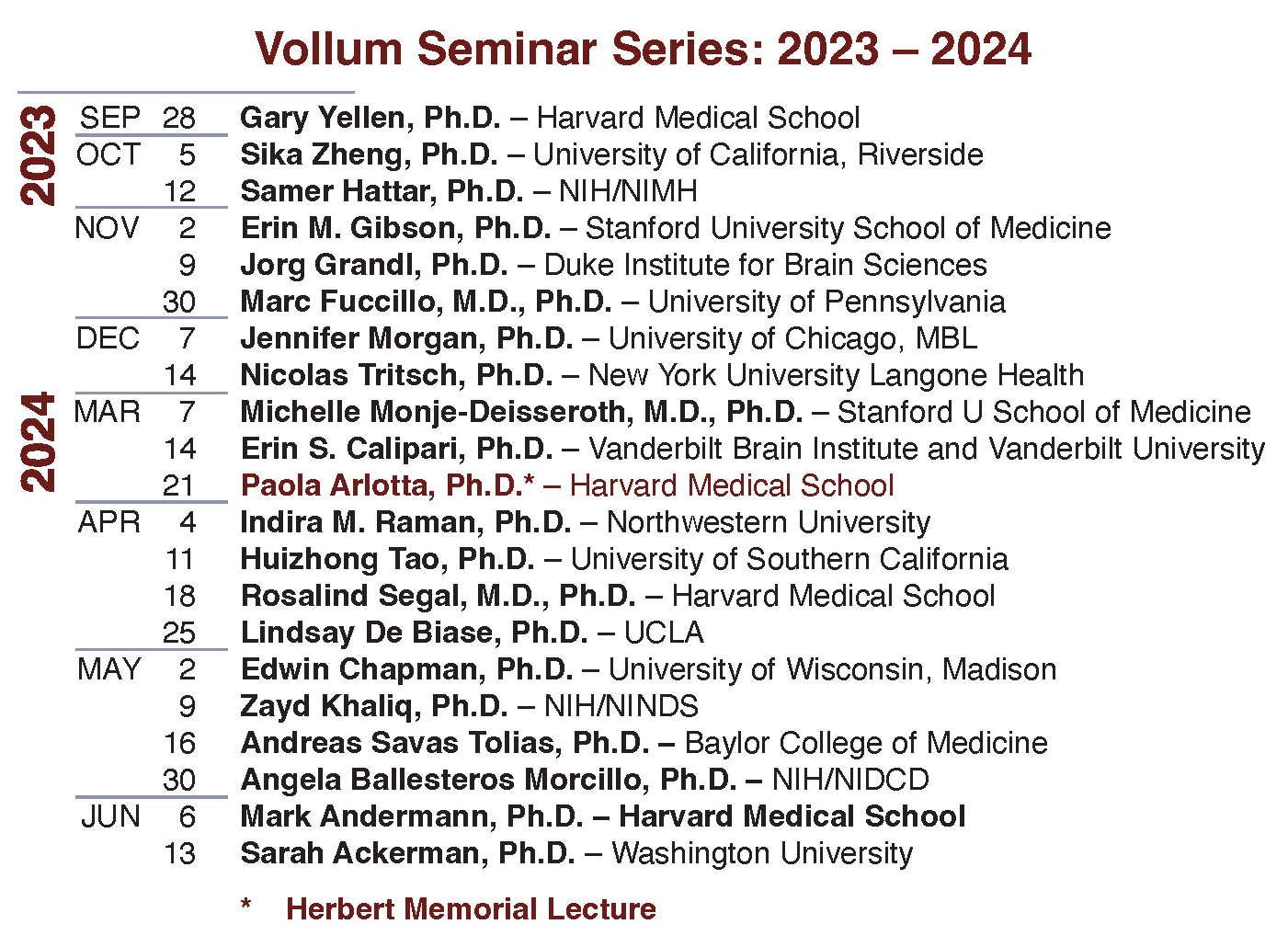2023–2024 Vollum Seminar Series schedule