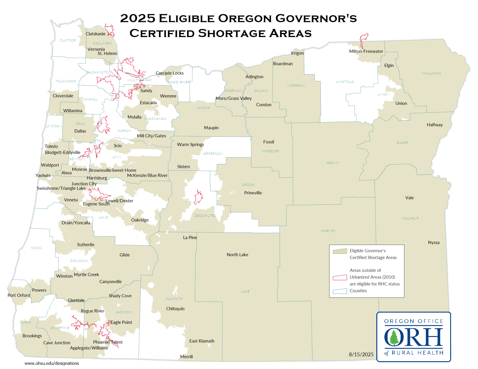 Governor’s Health Care Shortage Area Designation map