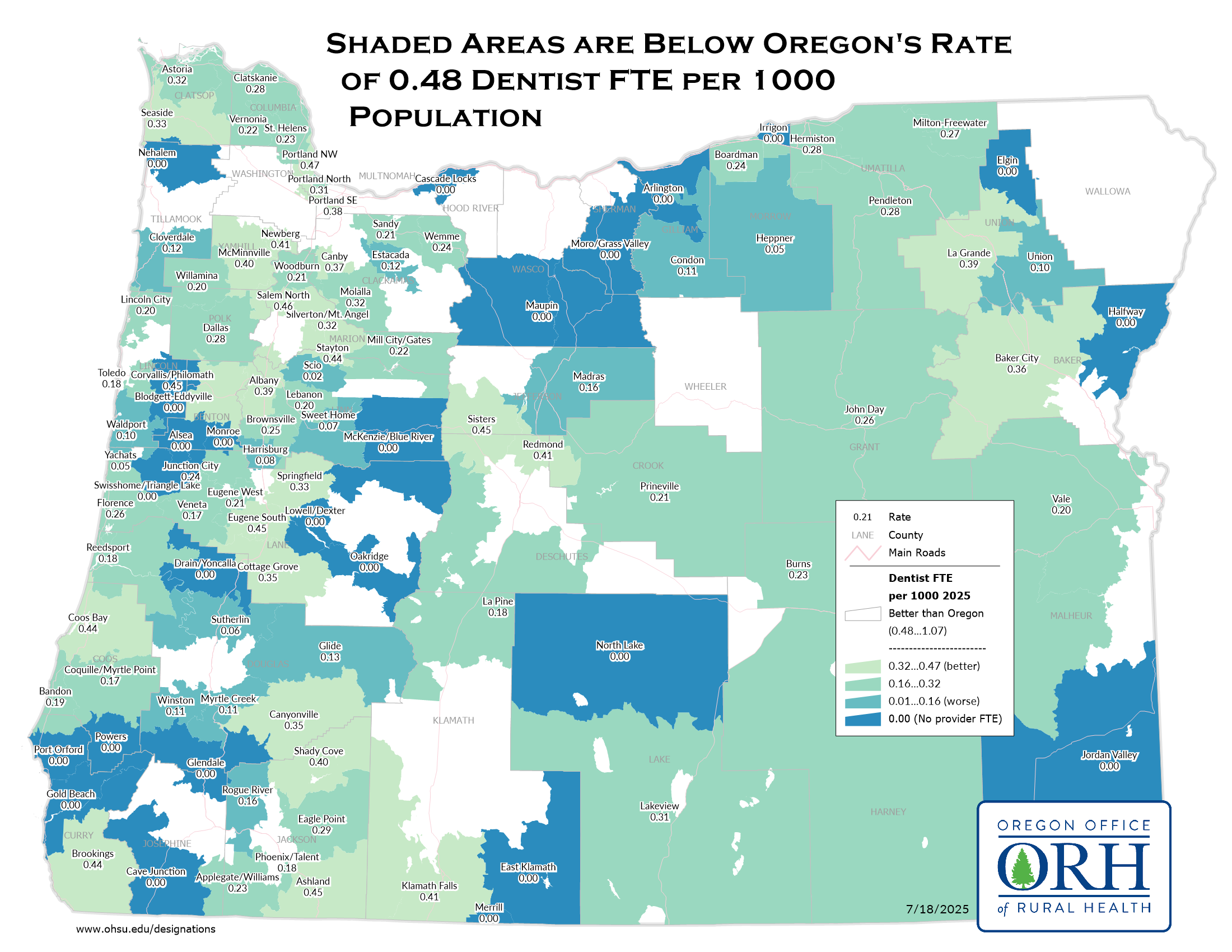 2025 Dentists per 1000 Map