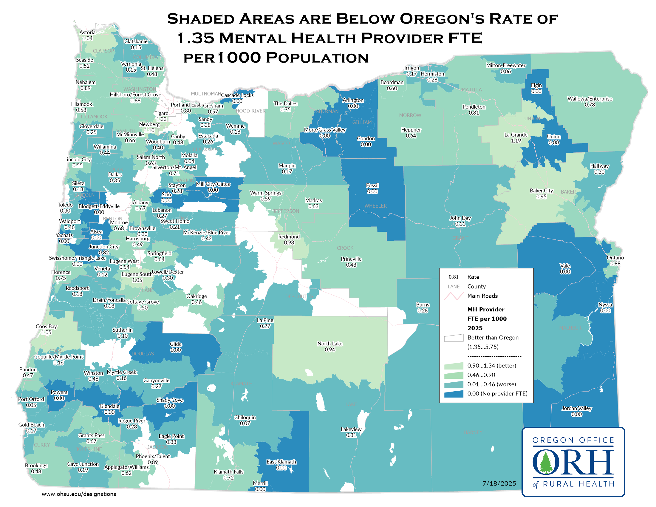 2025 Mental Health Provider per 1000 Map