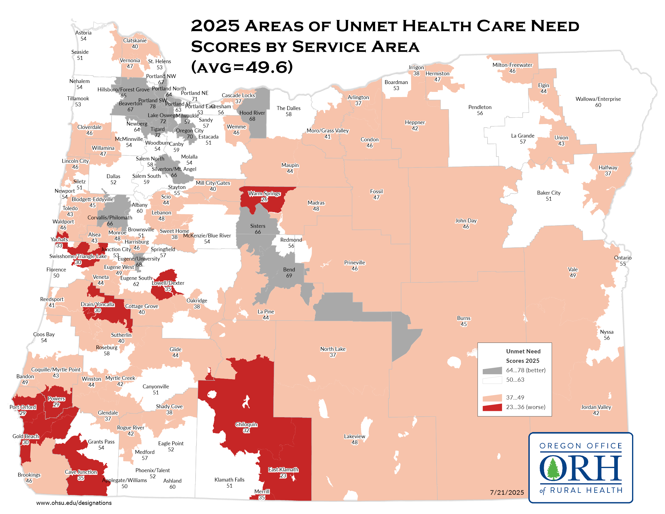 2025 Areas of Unmet Health Care Needs Map