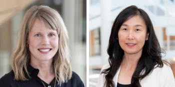 Composite image of two education leaders' headshots: Emily Larson and Tomo Ito
