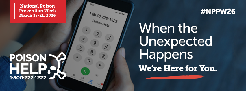 A hand hods a smartphone showing the Poison Help hotline: 1-800-222-1222.