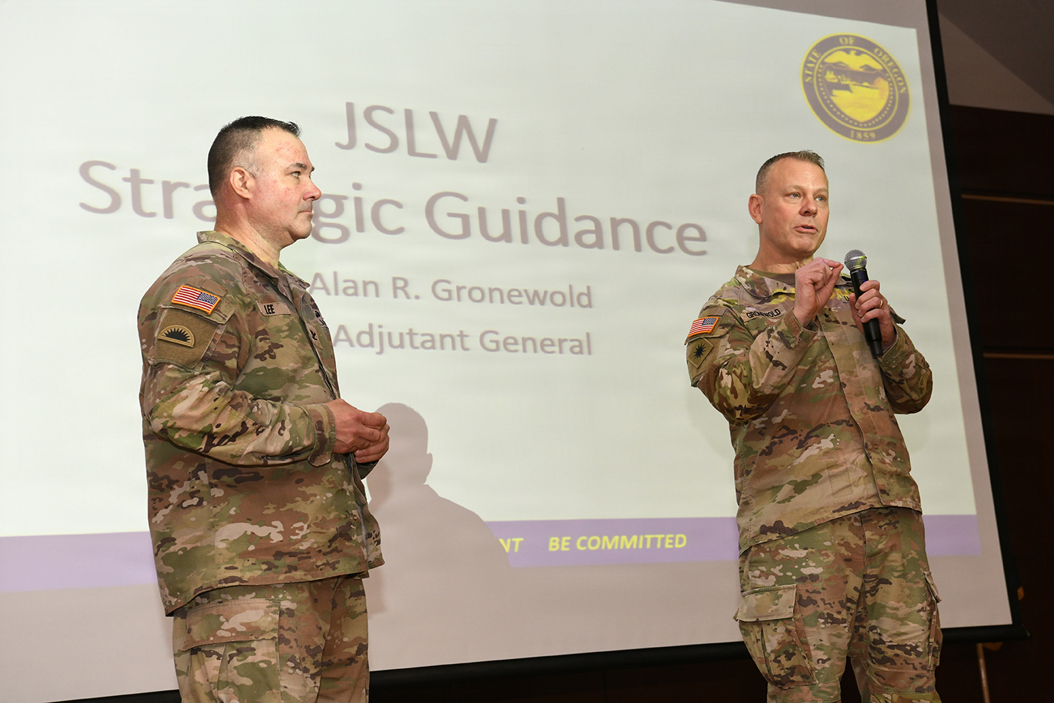 Brig. Gen. Alan R. Gronewold, Adjutant General of the Oregon National Guard, opens the Joint Senior Leadership Workshop at Camp Withycombe in Happy Valley, Oregon, on Feb. 27, 2026, outlining the Guard’s mission and priorities for the year ahead.