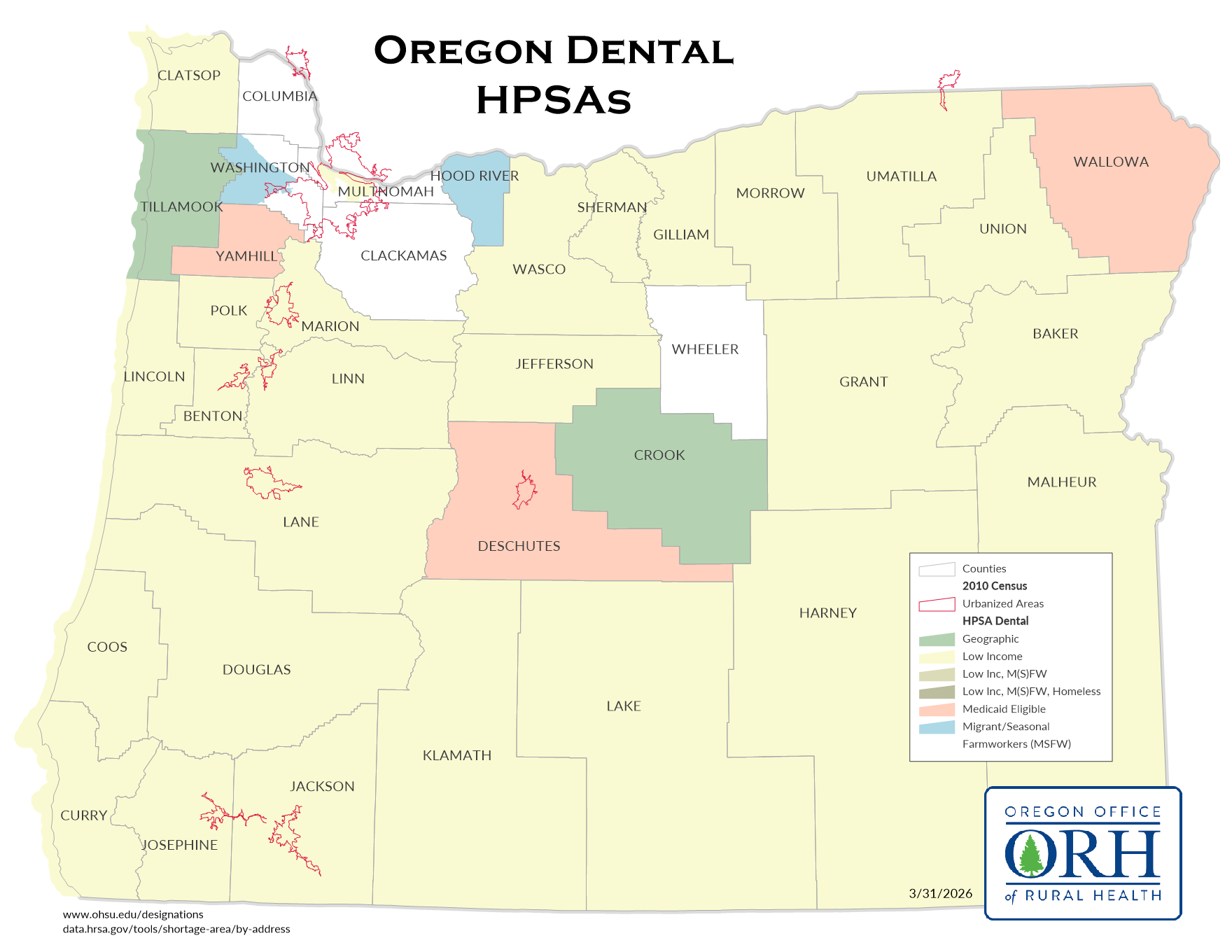 Oregon HPSA Dental Map