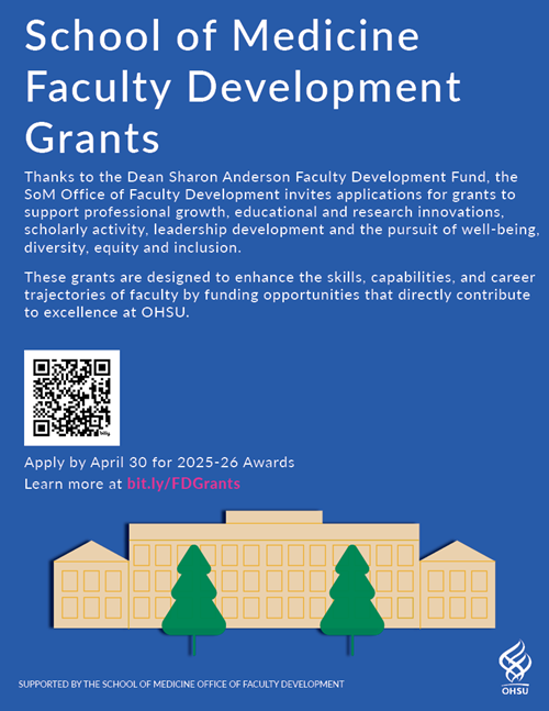 Flyer with link to apply for 2025-26 School of Medicine Faculty Development Grants