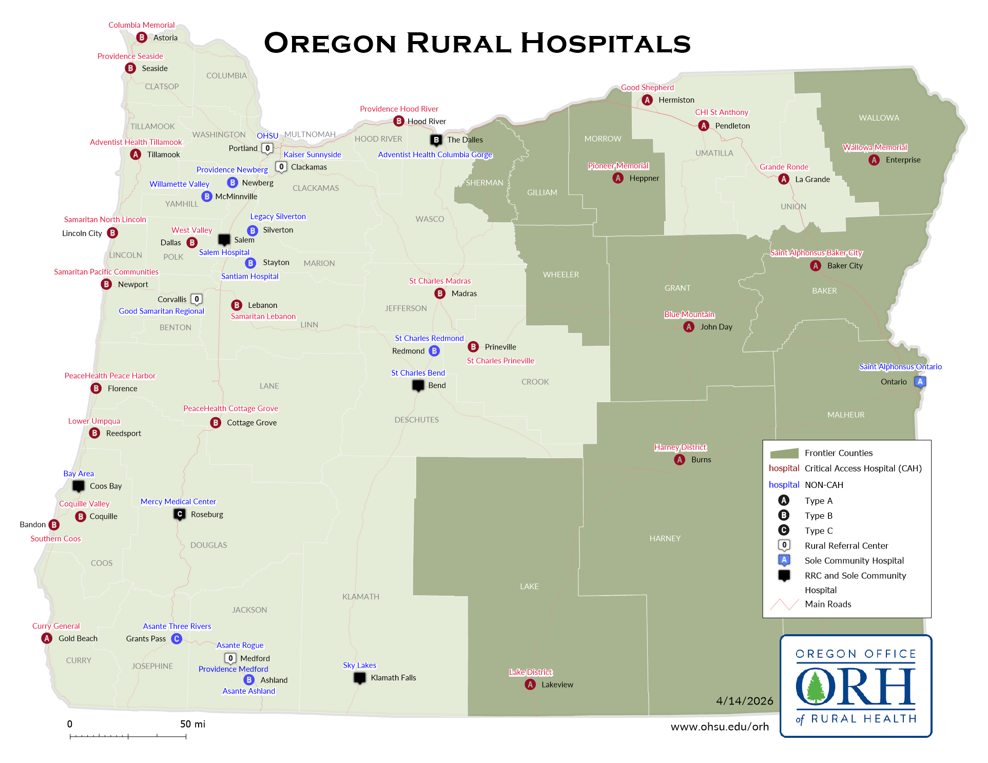 Rural Oregon Hospital Map