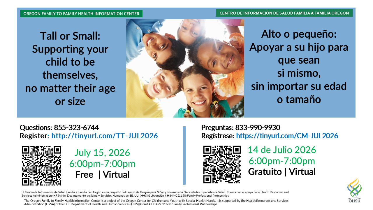 flier inviting families to talk about how to support children whose appearance does not match their development