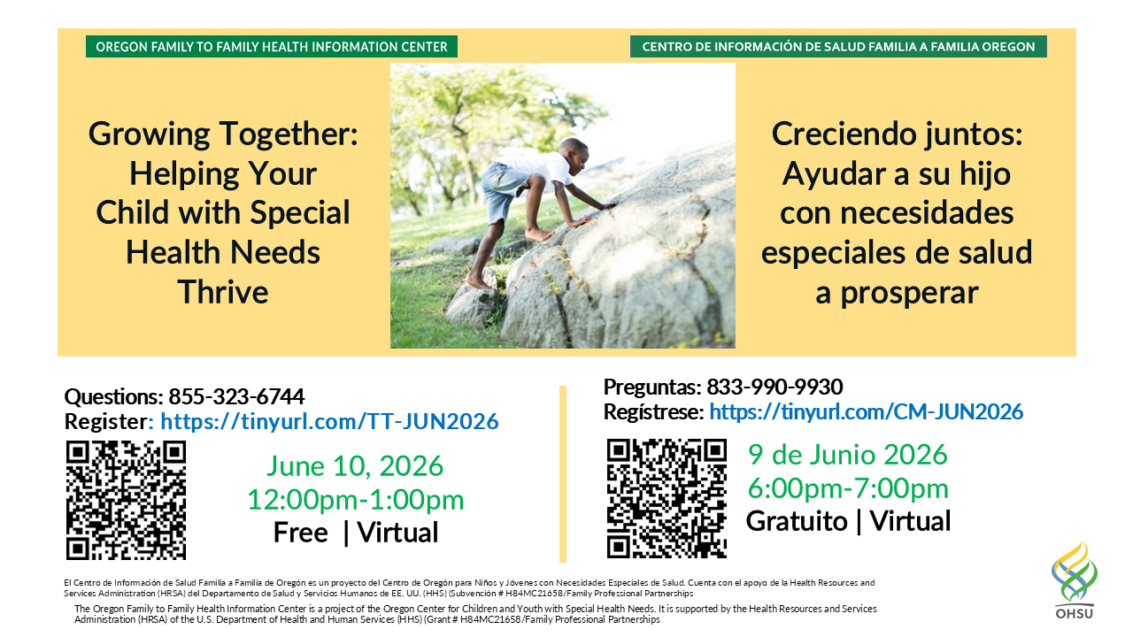 Flyer inviting families to talk about dignaty of risk Eng and Spa