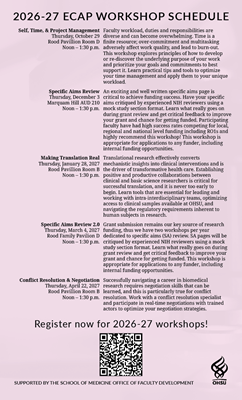 ECAP workshop dates and descriptions for the 2026-27 year, with link to registration