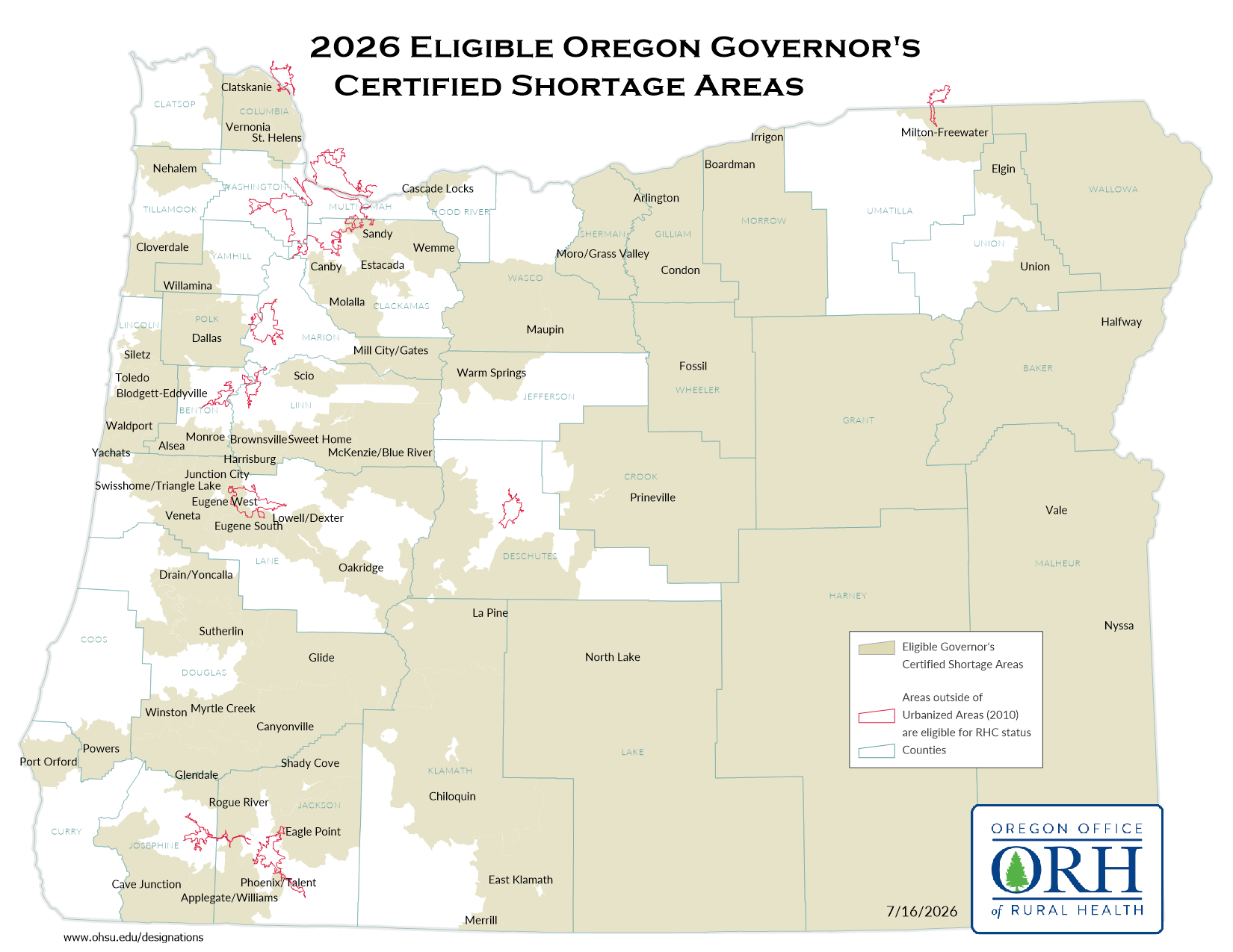 Governor’s Health Care Shortage Area Designation map