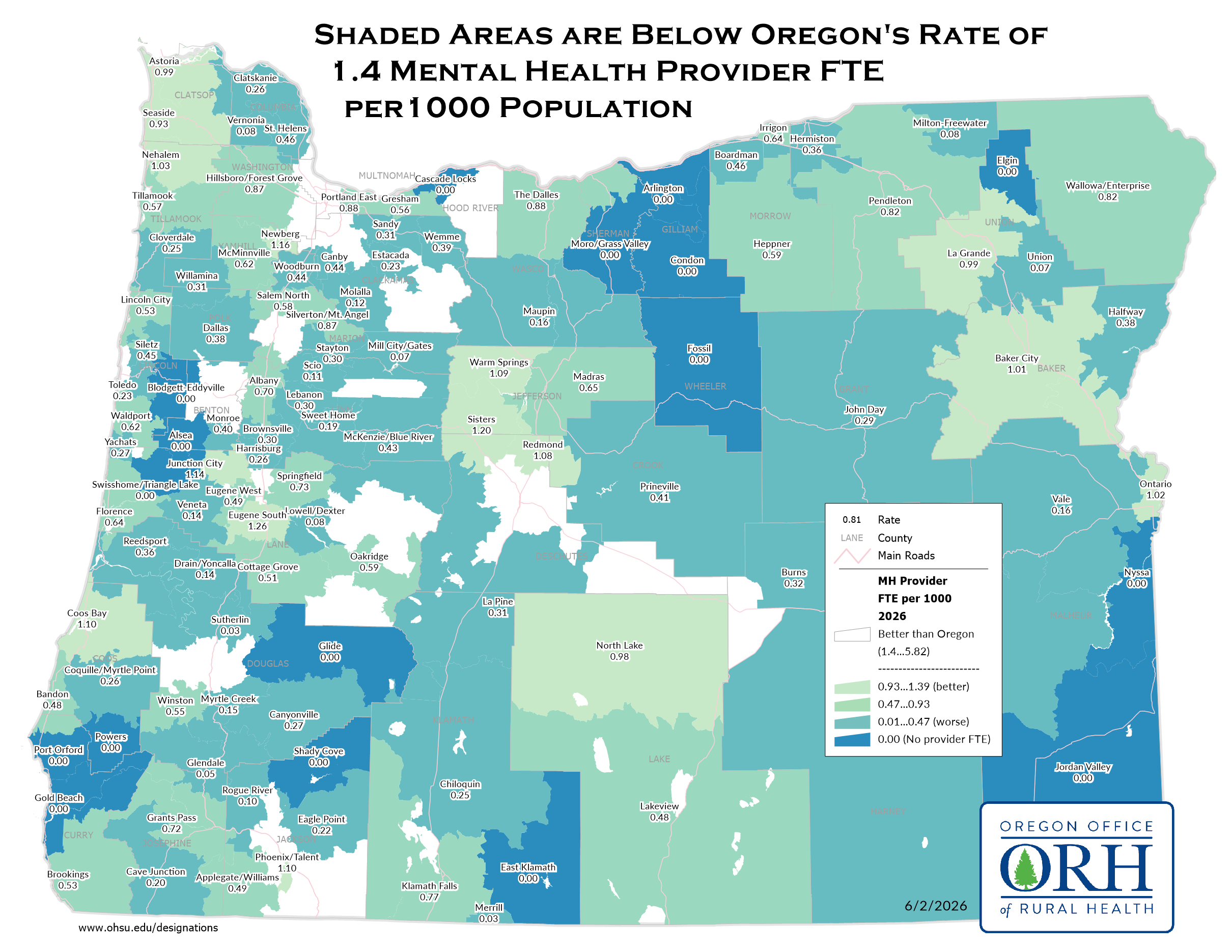 2026 Mental Health Provider per 1000 Map