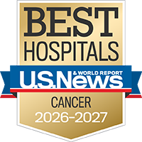 A gold badge that reads "Best Hospitals" for "Cancer" along with the U.S. News & World Report logo and the years 2026-2027.