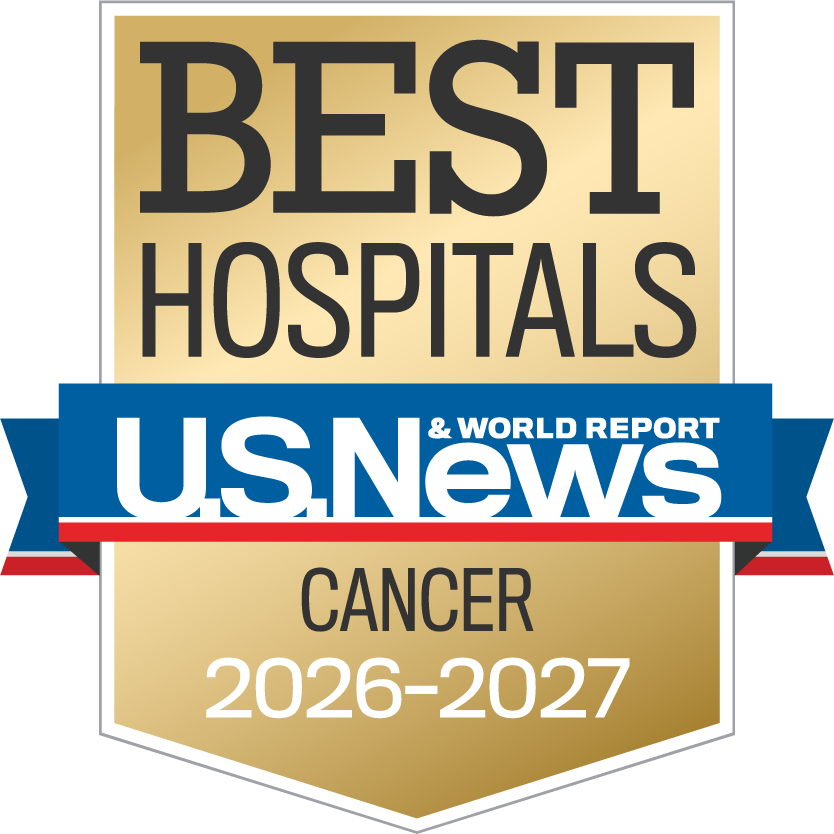 A gold badge that reads "Best Hospitals" for "Cancer" along with the U.S. News & World Report logo and the years 2026-2027.