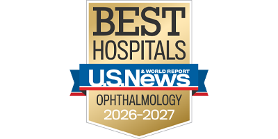 A gold badge that reads "Best Hospitals" for "Ophthalmology" along with the U.S. News & World Report logo and the years 2026-2027.