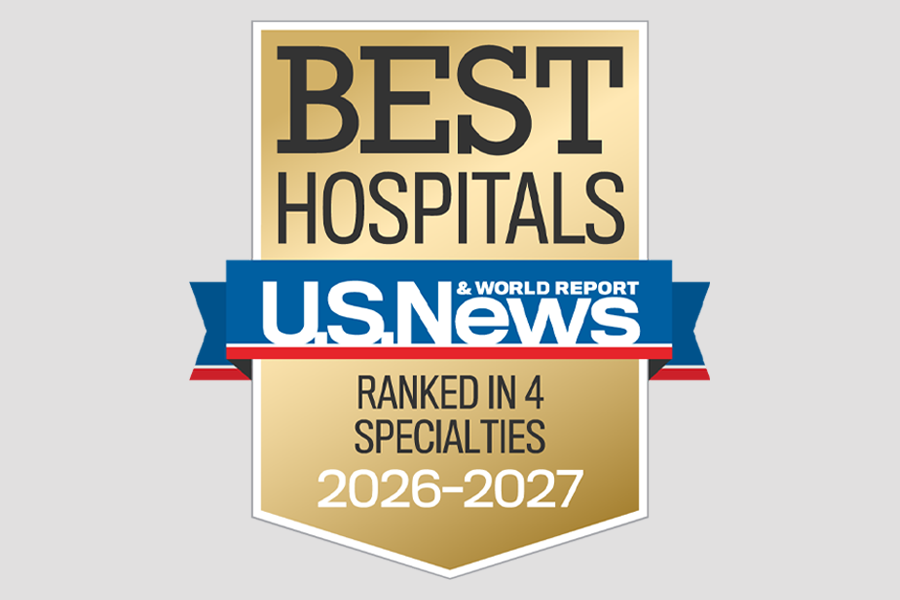 A gold badge that reads "Best Hospitals" and "Ranked in 4 Specialties" along with the U.S. News & World Report logo and the years 2026-2027.