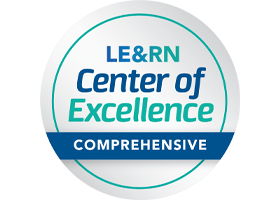 A circular badge that reads "LE&RN Center of Excellence" and "Comprehensive."