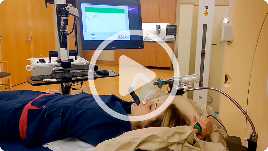 Screenshot from a patient education video demonstrating the ABC breath-hold technique.