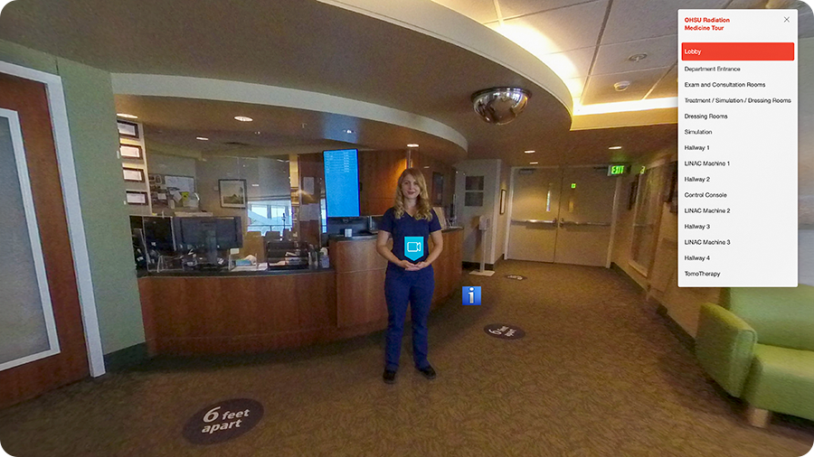 Screenshot of a virtual tour of the OHSU Department of Radiation Medicine.