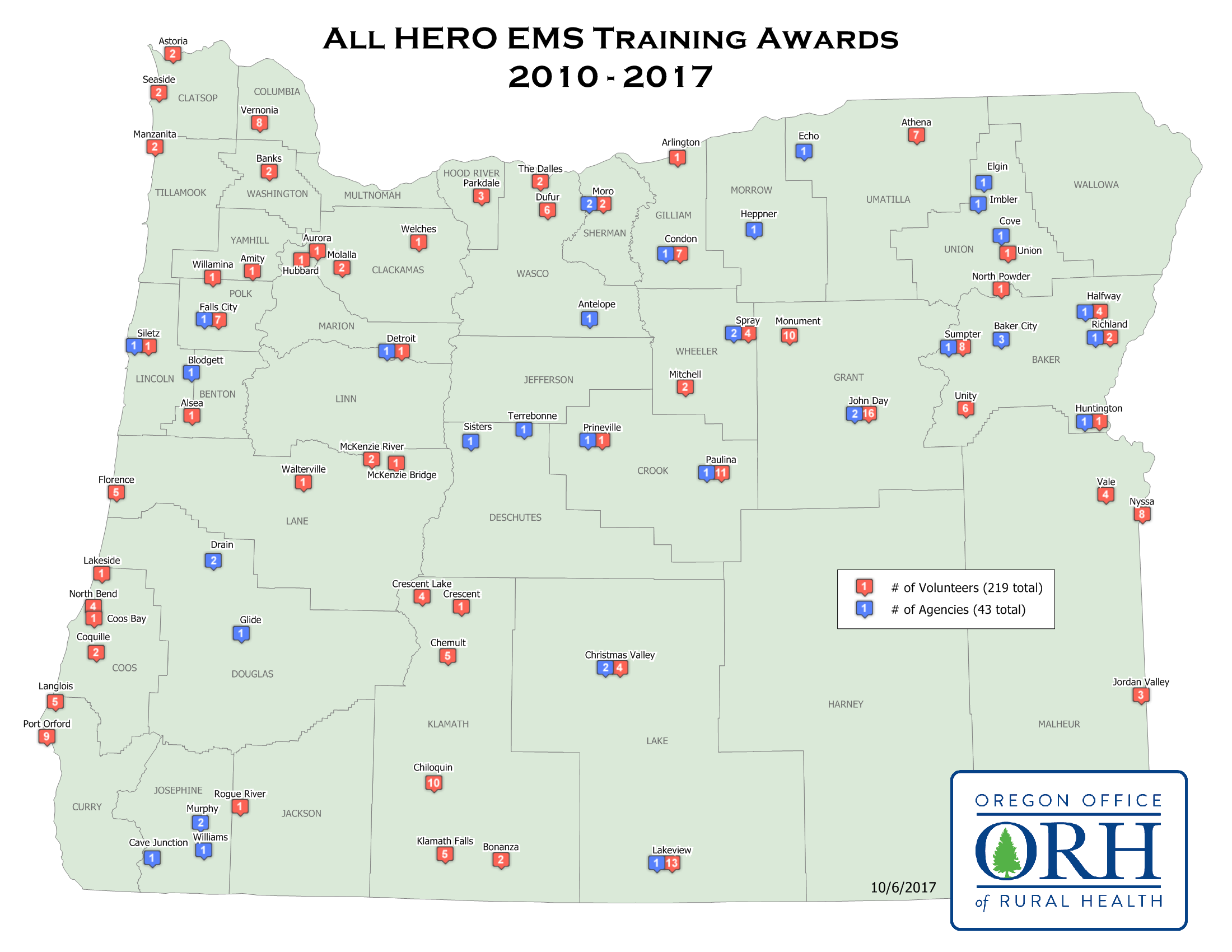 HERO EMS Training Awards map