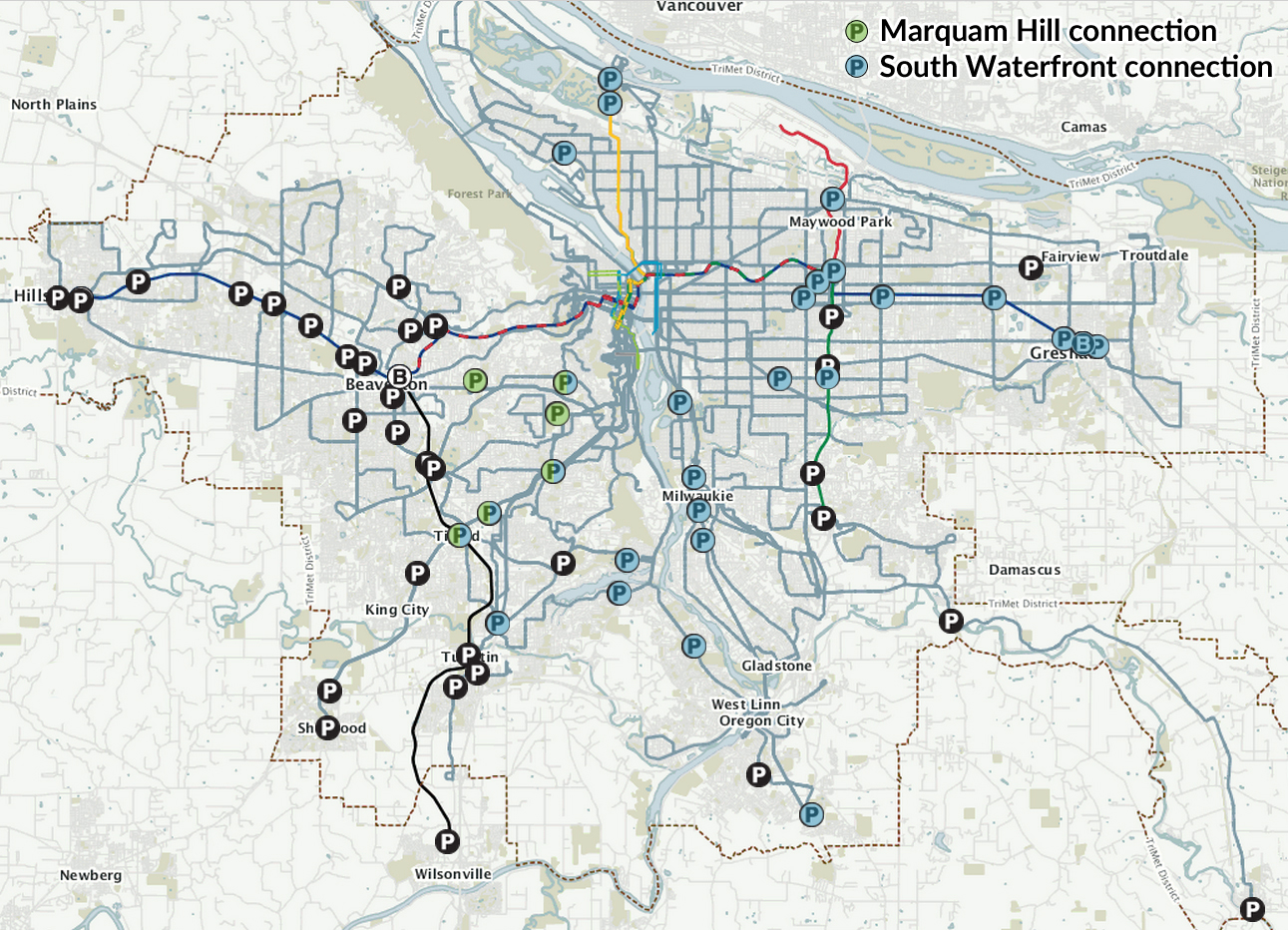 Map of regional park and rides